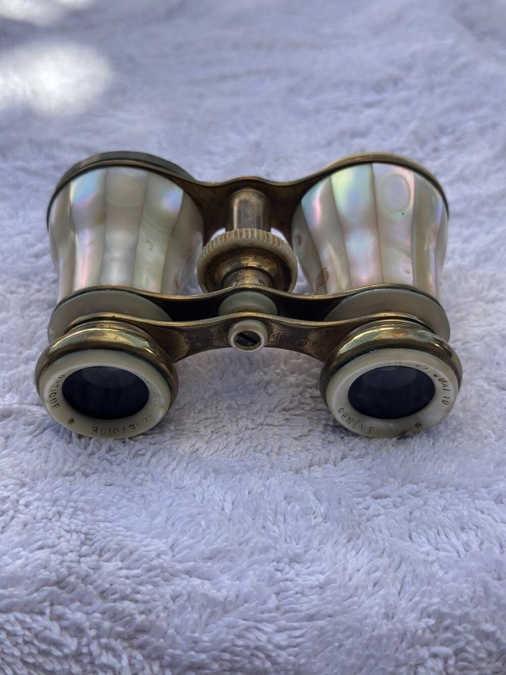 Vintage Opera Glasses Mother of Pearl Binocular Grand Quai 10 Geneve Switzerland